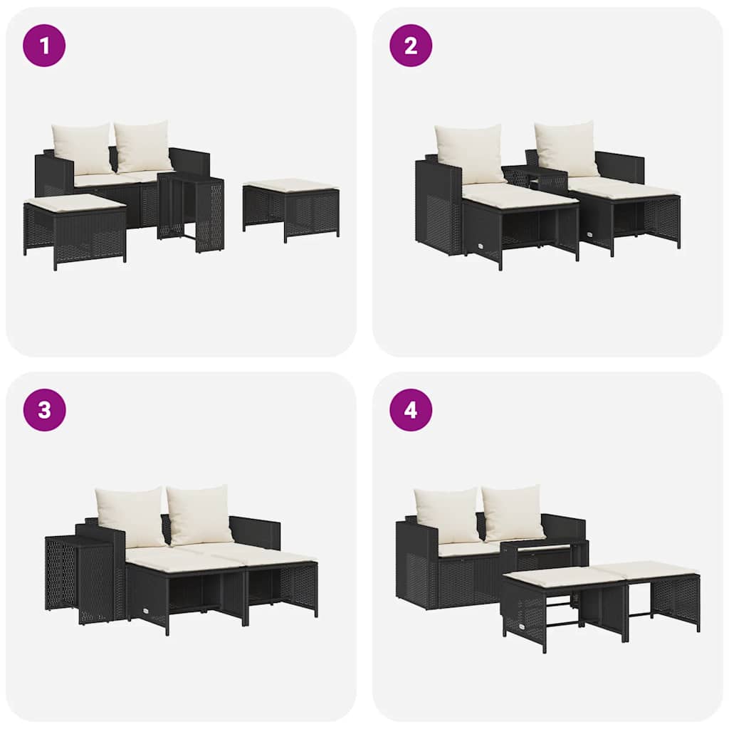 Sofa sett for hage 5 deler med puter stabile polyrattan - svart, 1, kremfarget - number 9.