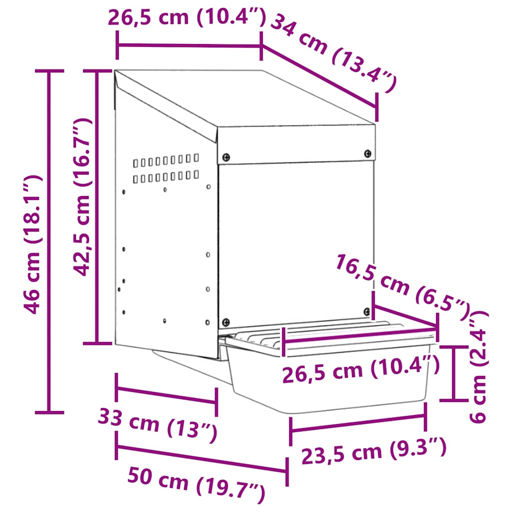 Nichoir pour les poulets 1 pièce en acier galvanisé mural - 26,5 x 50 x 46 cm - number 9.