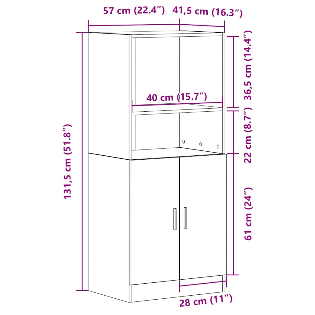 Køkkenskab 57x41,5x131,5 cm konstrueret træ - hvid, 1, x - number 10.