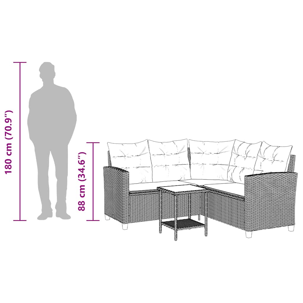 Sofa ogrodowa ze stołem i poduszkami l -w kształcie litery l - szary, 1 - number 12.