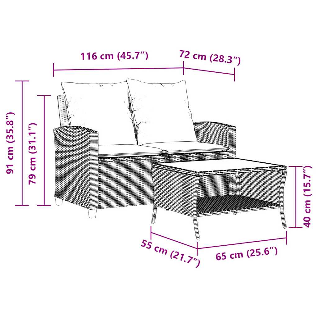 2-personers sofa med hynder og bord polyrattan - grå, 1, marineblå - number 12.