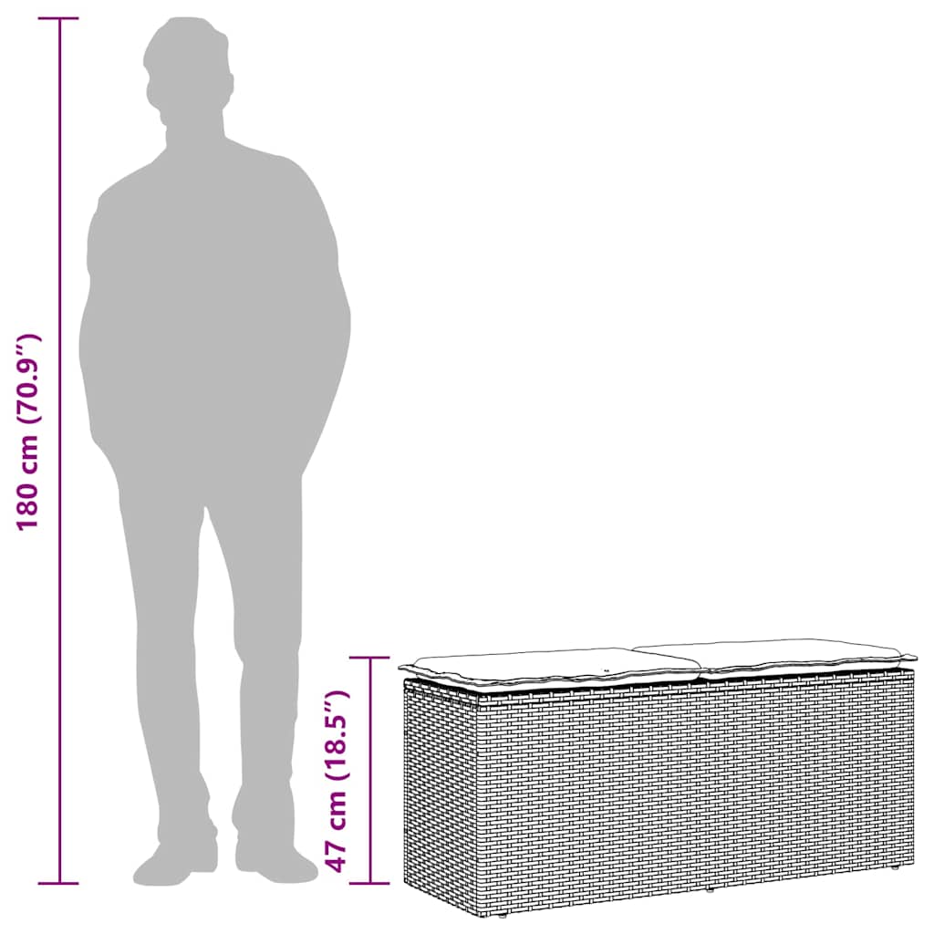 Hagebenk med pute 110x40x44 cm polyrattan - grå, , 1 - number 9.