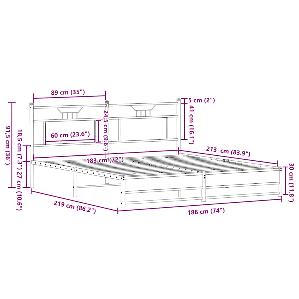 Sengeramme uden madras metal - sonoma-eg, 183 x 213 cm, med sengegavl og dobbelt lavt fodgærde - number 11.