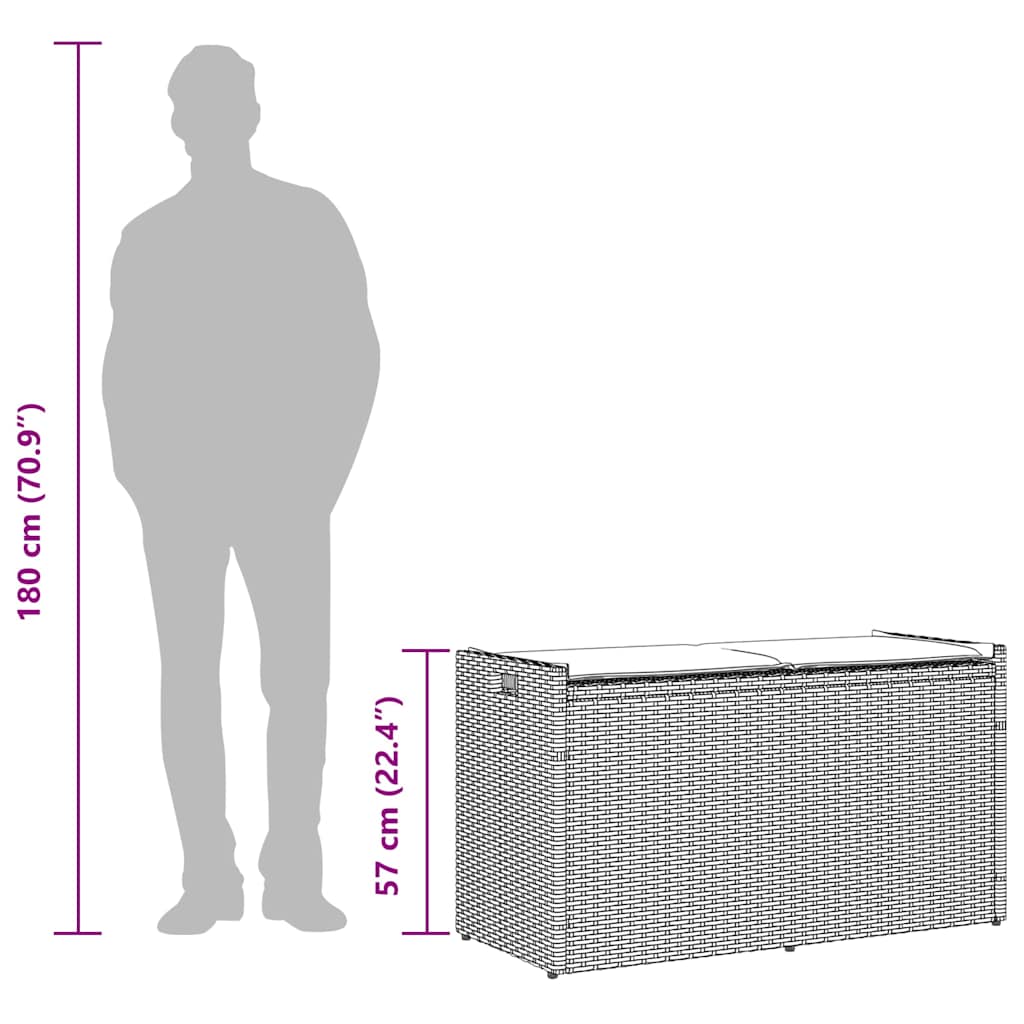 Venkovní úložná lavice s polštářem 100 cm polyratan šedá - šedá a tmavě šedá, 1 - number 12.
