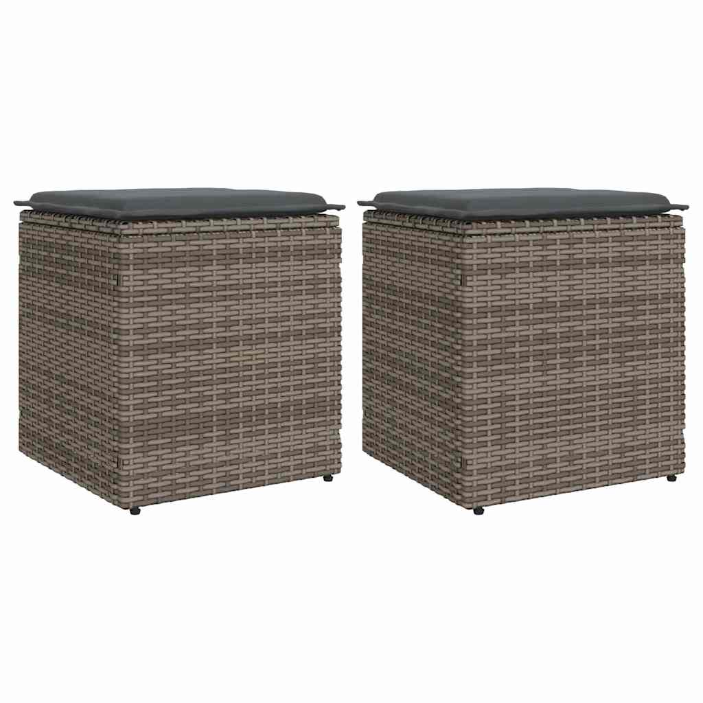 Havestole med hynder 2 stk. 40x40x43 cm polyrattan - grå, 1 - number 1.