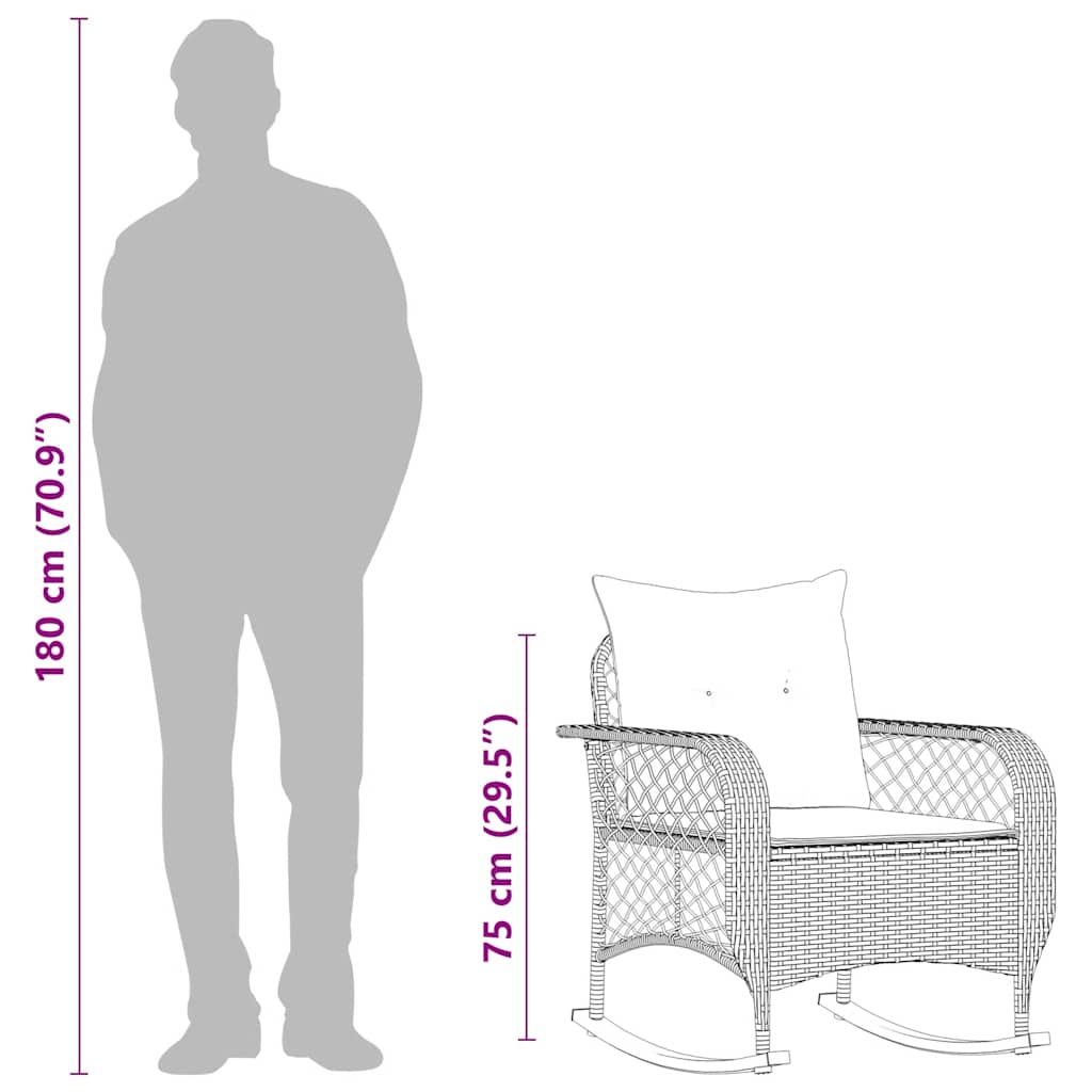 Vanjska stolica za ljuljanje s jastucima polirattan smeđa - smeđa i krem ​​boja, 1 - number 10.