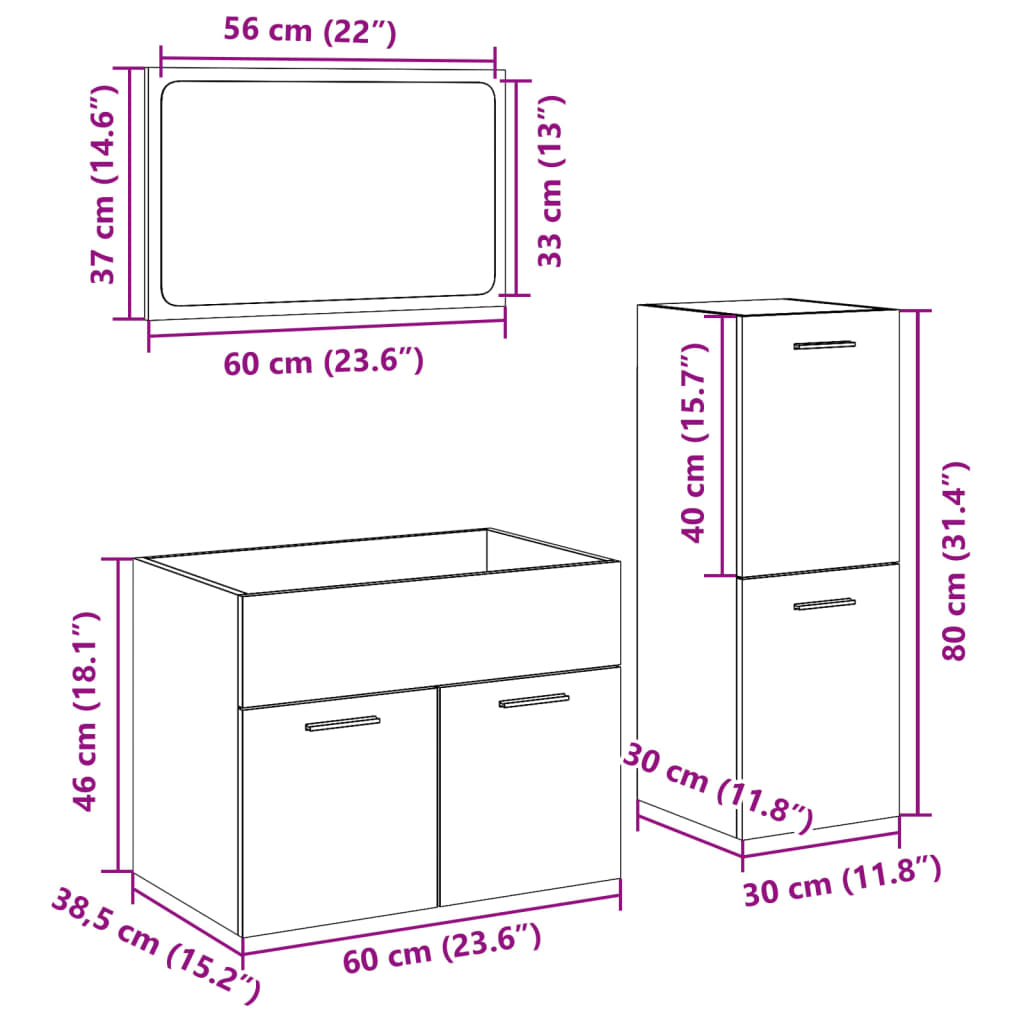 Baderomsmøbelsett 3 deler konstruert tre - betonggrå, 60 x 38,5 x 46 cm, 1 - number 12.