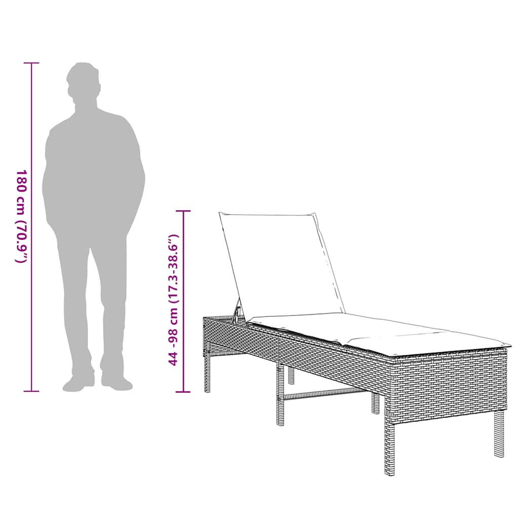 Ligged stolica s jastukom 55x200x44 cm polirattan - siva, 1, tamno siva - number 11.