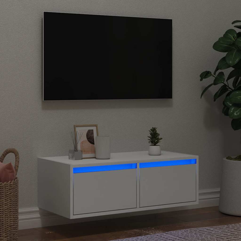 Szafka rtv z oświetleniem led 75x35,5x25 cm - biała, 75 x 35,5 x 25 cm (szer. x gł. x wys.), 35 x 28,5 x 19 cm (szer. x gł. x wys.) - number 1.