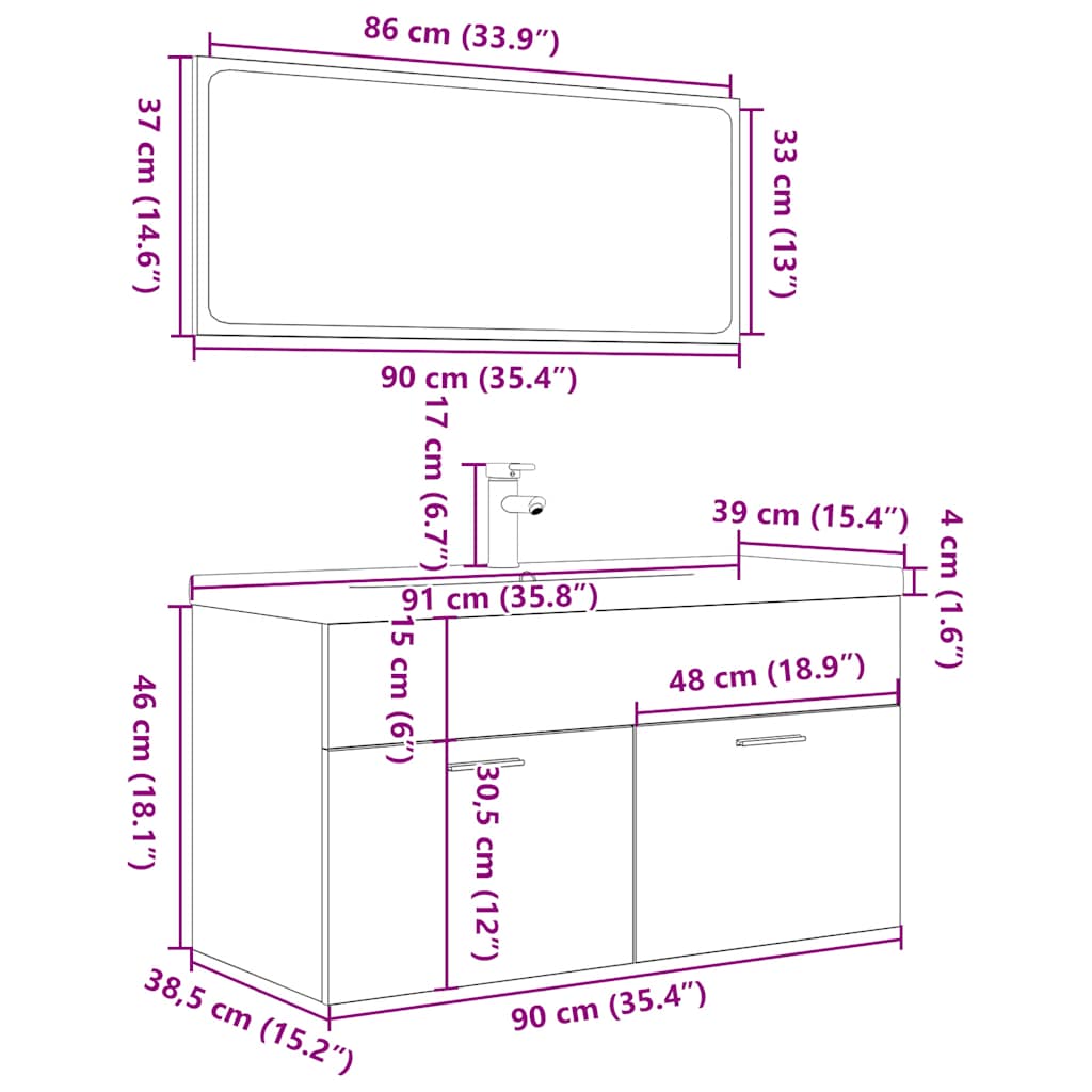 Set kupaonskog namještaja od 3 komada izrađenog drva sonoma hrast - number 12.