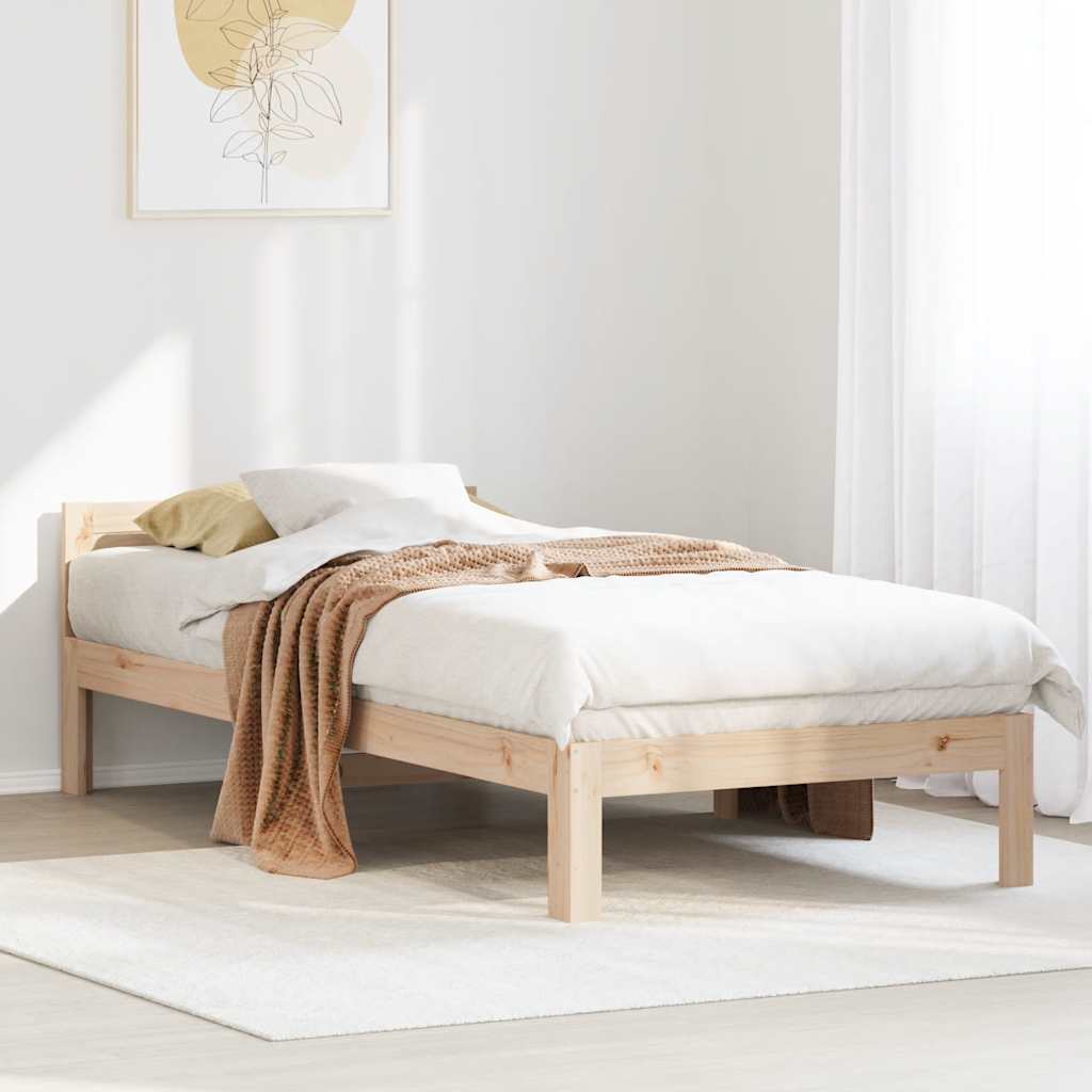 Bed frame without mattress solid pine - natural colored, 90 x 200 cm - number 4.