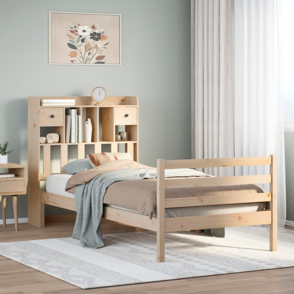 Seng med reol uden madras massivt fyrretræ - naturfarvet, 90 x 190 cm - number 1.