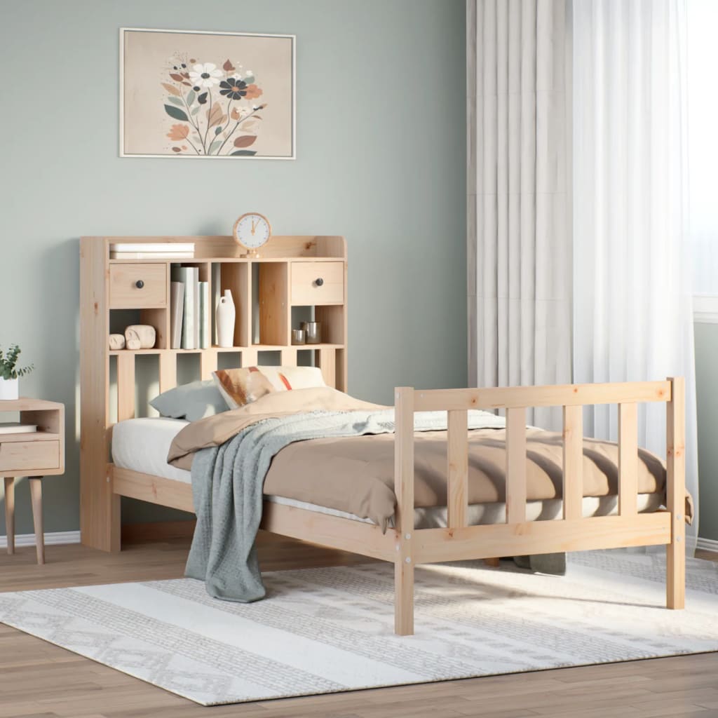 Seng med reol uden madras massivt fyrretræ - naturfarvet, 75 x 190 cm - number 1.