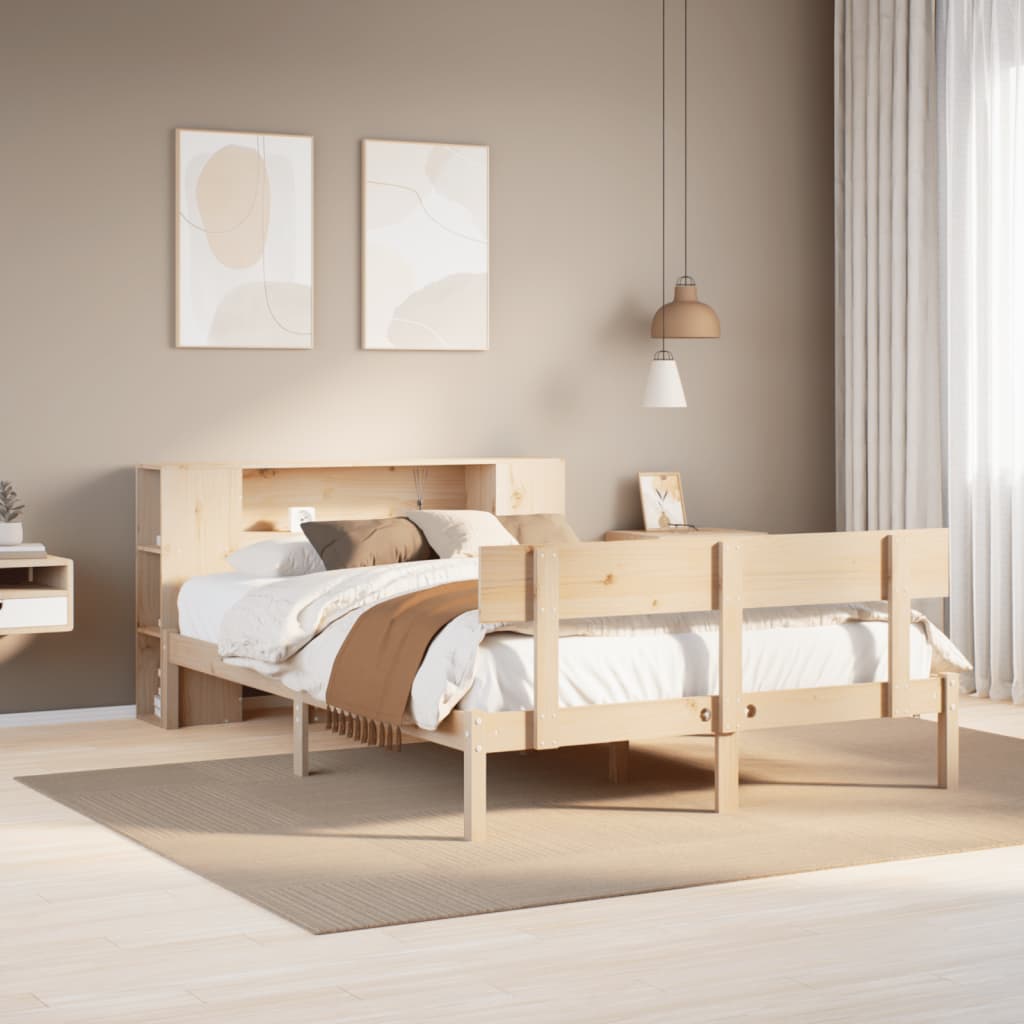 Seng med reol uden madras massivt fyrretræ - naturfarvet, 150 x 200 cm - number 1.
