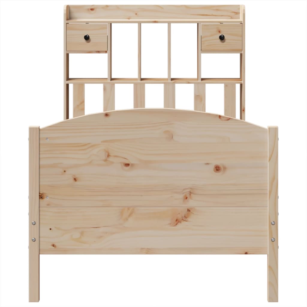 Seng med reol uden madras massivt fyrretræ - naturfarvet, 90 x 200 cm - number 4.