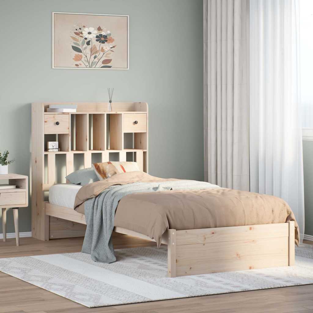 Seng med reol uden madras massivt fyrretræ - naturfarvet, 75 x 190 cm - number 1.