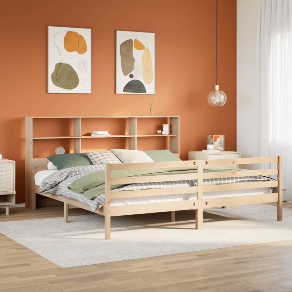 Seng med reol uden madras massivt fyrretræ - naturfarvet, 200 x 200 cm - number 1.