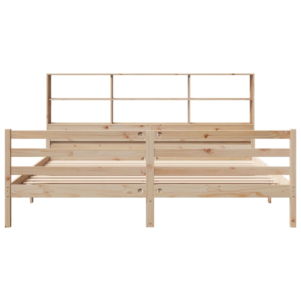 Seng med reol uden madras massivt fyrretræ - naturfarvet, 200 x 200 cm - number 4.