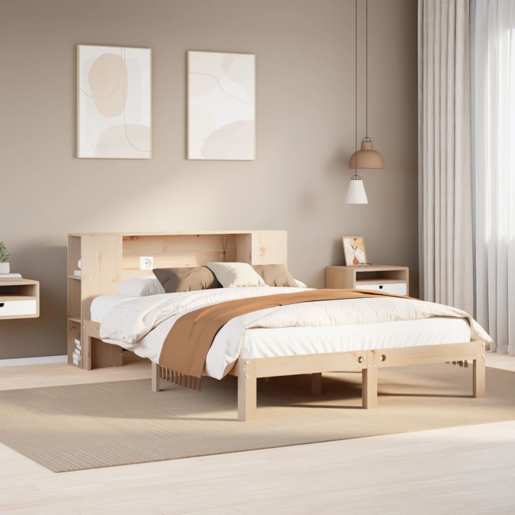 Seng med reol uden madras massivt fyrretræ - naturfarvet, 140 x 200 cm - number 1.