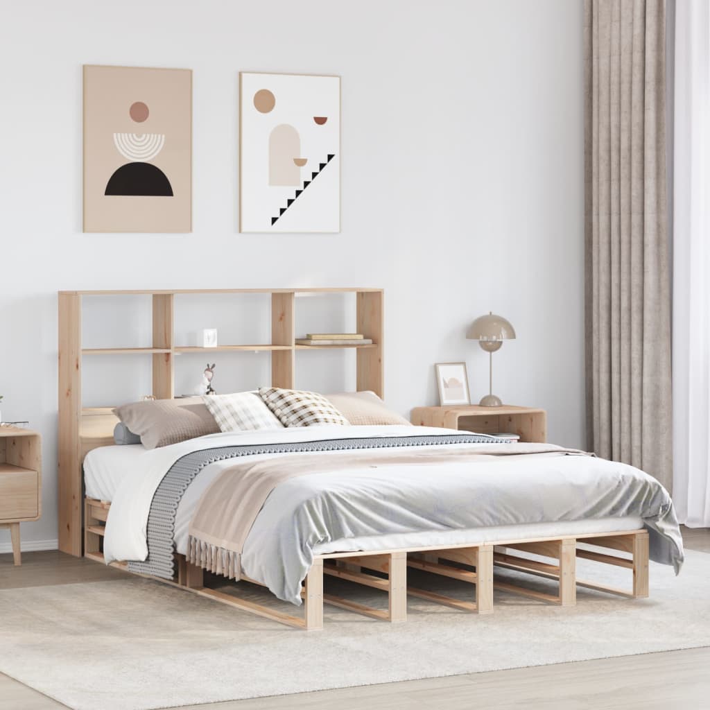 Seng med reol uden madras massivt træ - brun, 135 x 190 cm - number 1.