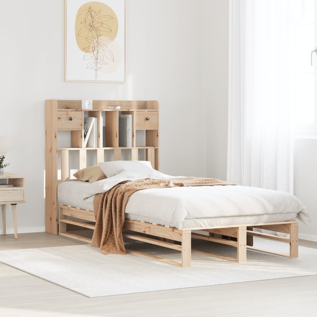Seng med reol uden madras massivt fyrretræ - naturfarvet, 100 x 200 cm - number 1.