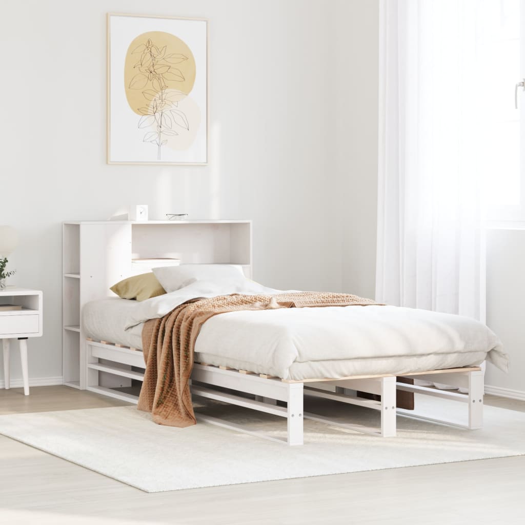 Seng med reol uden madras massivt træ - hvid, 100 x 200 cm - number 1.