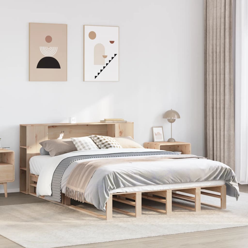 Seng med reol uden madras massivt træ - brun, 140 x 190 cm - number 1.