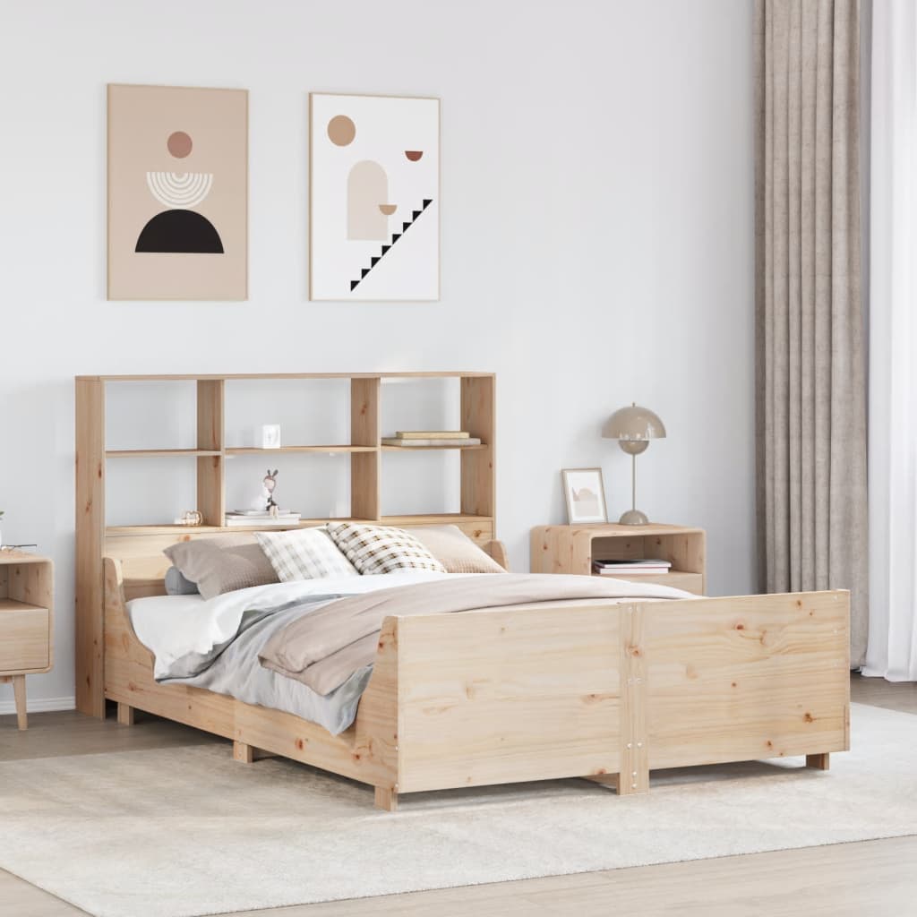 Seng med reol uden madras massivt træ - brun, 140 x 190 cm - number 1.