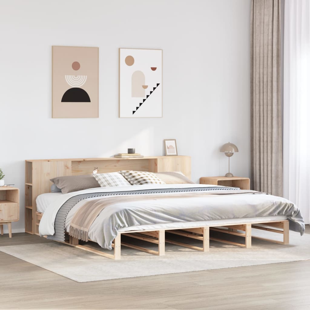 Seng med reol uden madras massivt træ - brun, 180 x 200 cm - number 1.