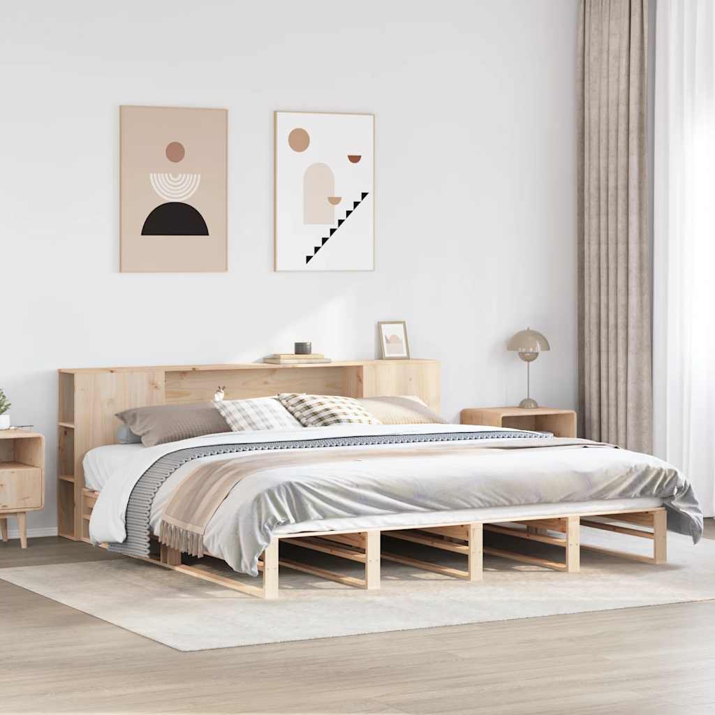 Seng med reol uden madras massivt træ - brun, 200 x 200 cm - number 1.