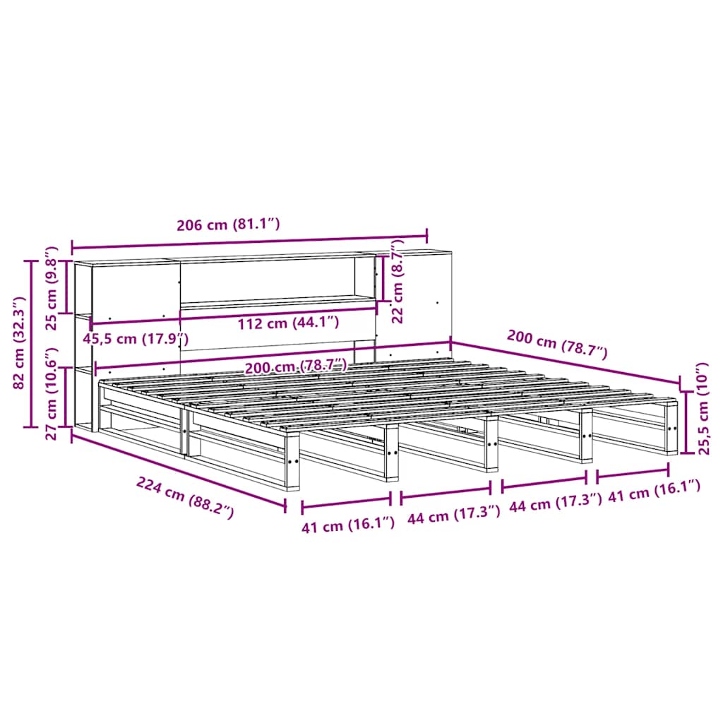 Seng med reol uden madras massivt træ - brun, 200 x 200 cm - number 12.