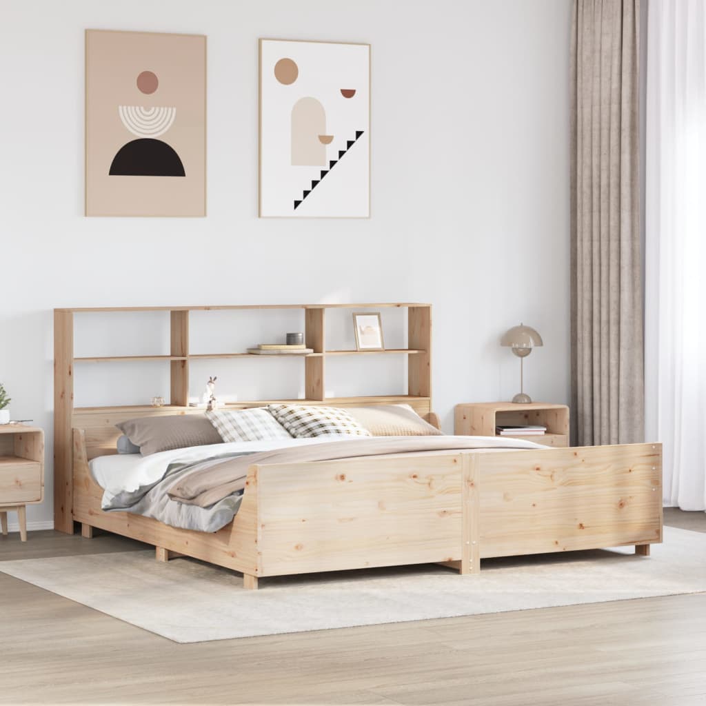 Seng med reol uden madras massivt træ - brun, 200 x 200 cm - number 1.