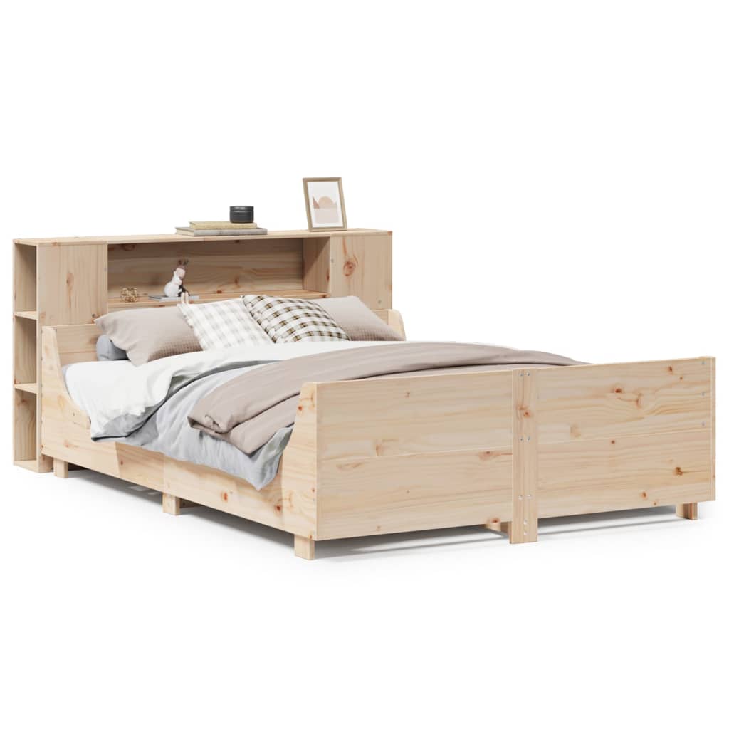 Bed frame without mattress solid pine wood - natural color, 140 x 190 cm - number 2.