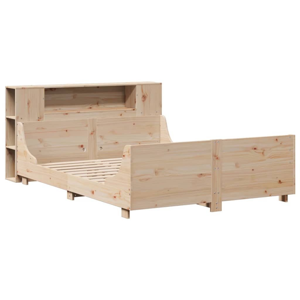 Bed frame without mattress solid pine wood - natural color, 140 x 190 cm - number 3.