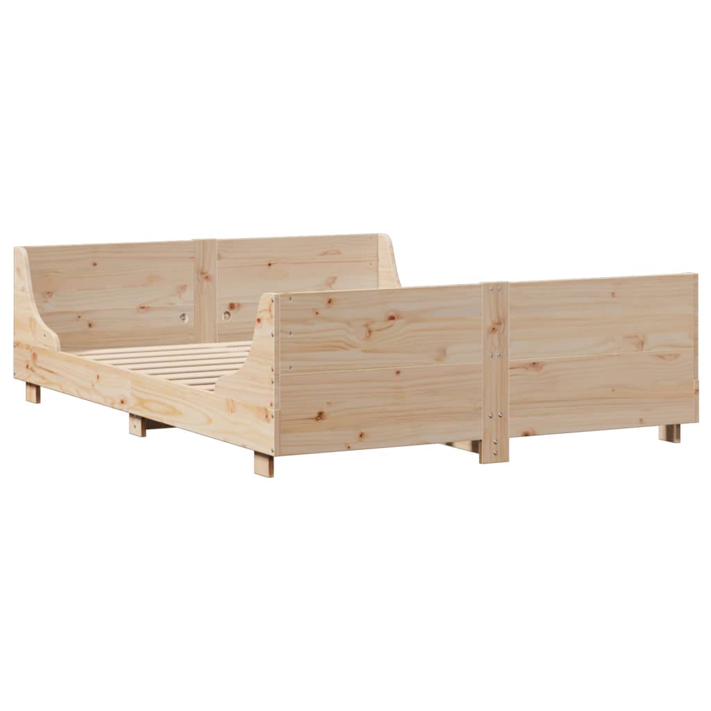 Bed frame without mattress solid pine wood - natural color, 140 x 190 cm - number 5.