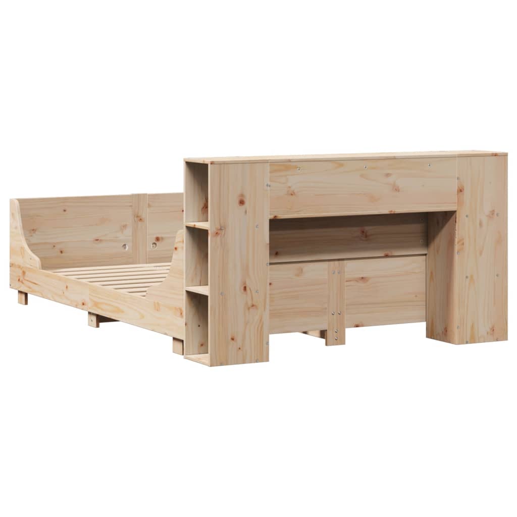 Bed frame without mattress solid pine wood - natural color, 140 x 190 cm - number 8.