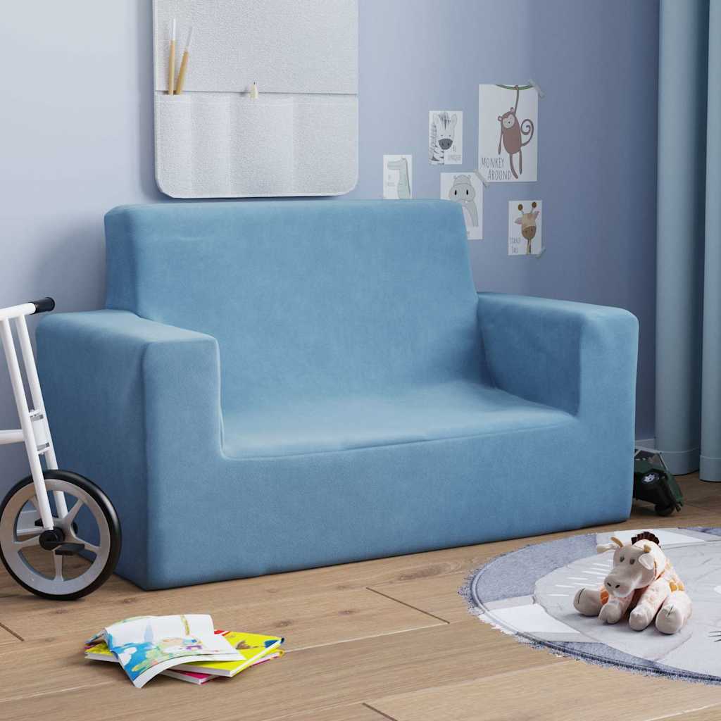 2-personers sofa til børn blødt plys - blå, 2-sædet - number 2.