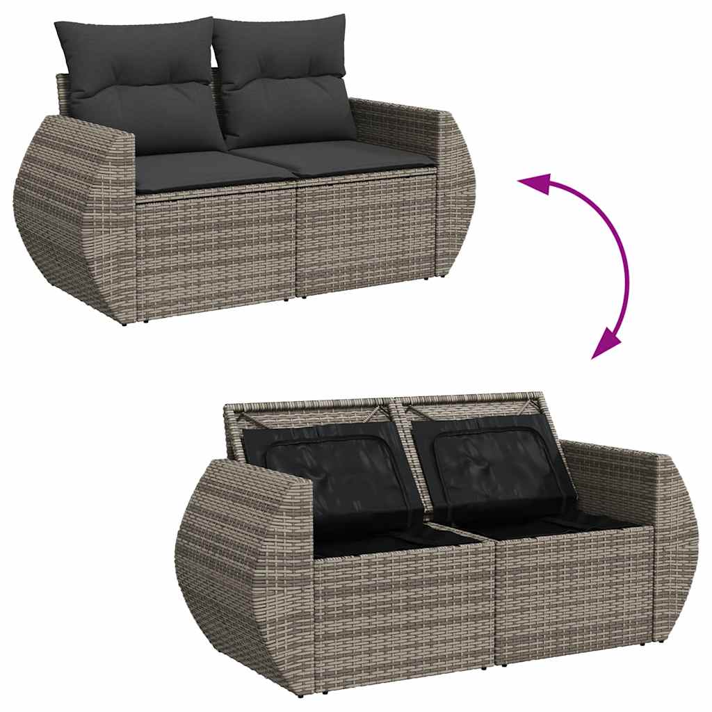 Sofa sett for hage 8 deler med puter polyrattan - grå og mørk grå, 3x hjørne deler + bord + 3x midtdel + fotskammel, 1 - number 8.