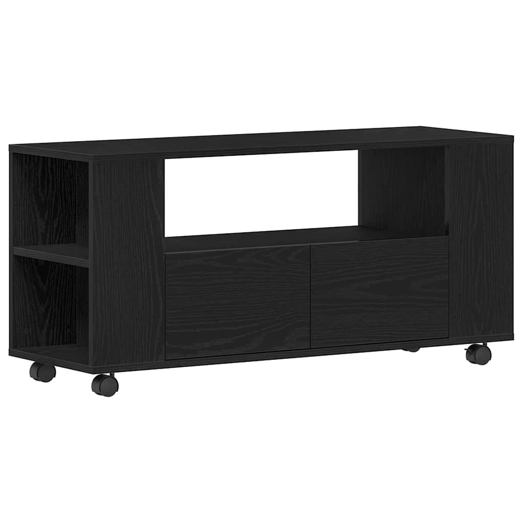 Tv -bord med hjul 102x34.5x43 cm konstruert tre svart eik - number 2.