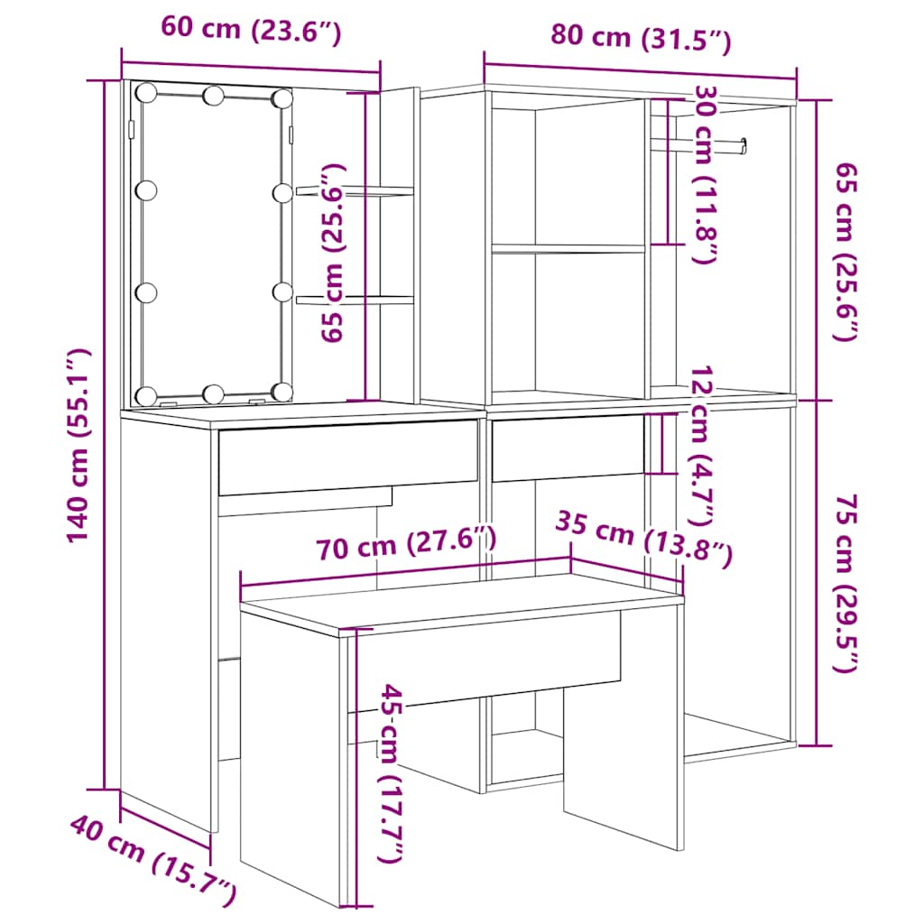 Frisørbordssæt med led gammelt træ i træimprægnering - number 12.