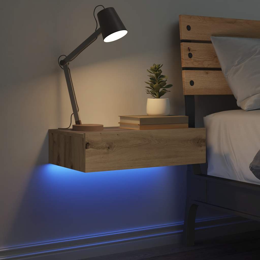 Sengebord 60x35 cm konstrueret træ kunsteg - artisan eg, 1, med 2 skuffer - number 5.