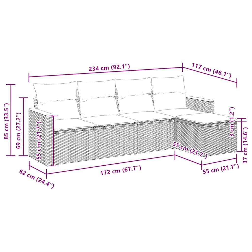Sofa setter deler med puter polyrattan - grå, med lagring, 5 - number 12.