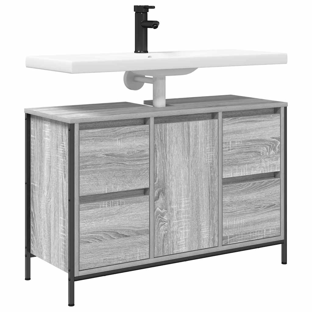Håndvaskskab med skuffer 90x34,5x60 cm grå sonoma-eg - number 4.