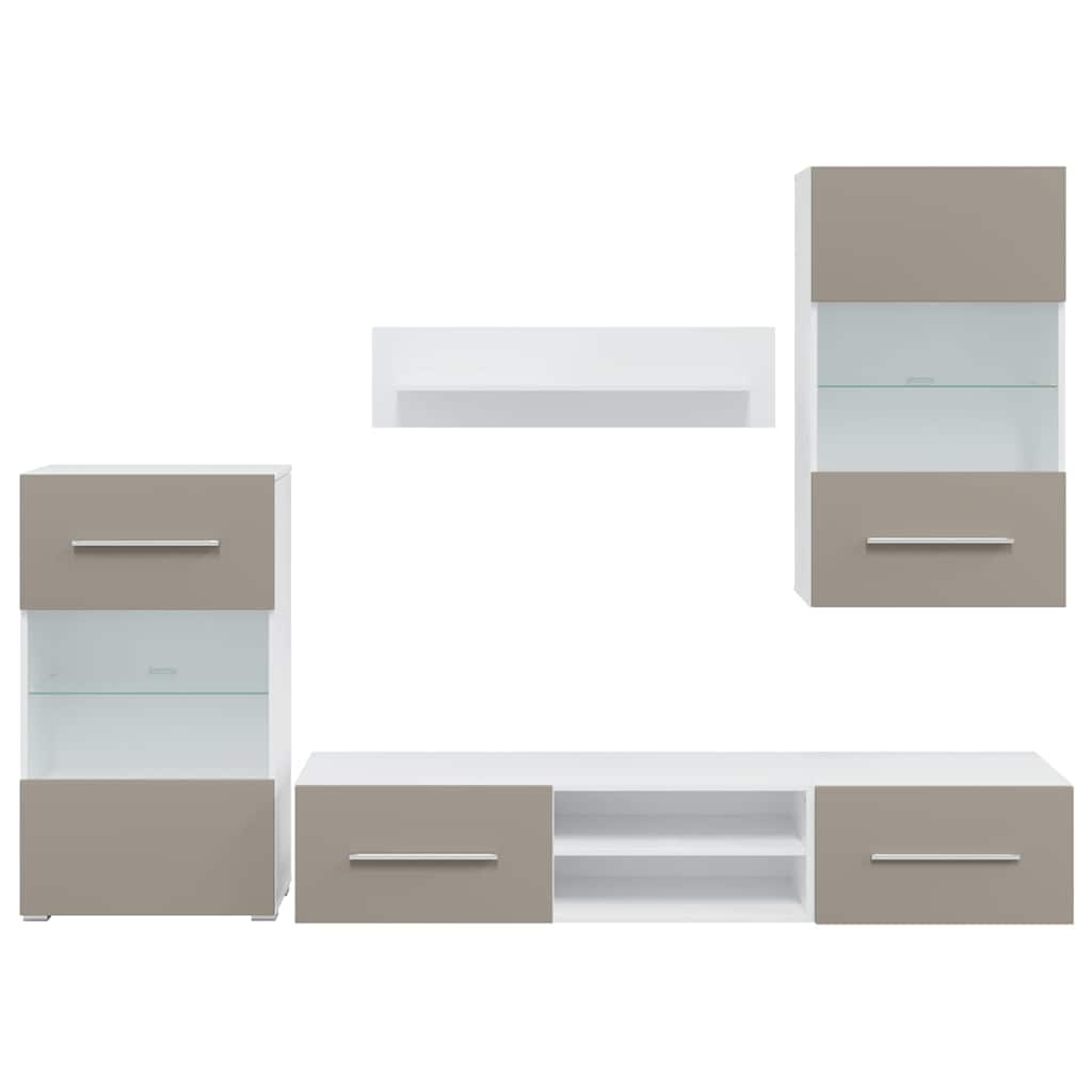 5-delt tv-skap med led-belysning, konstruert tre - steingrå - number 5.