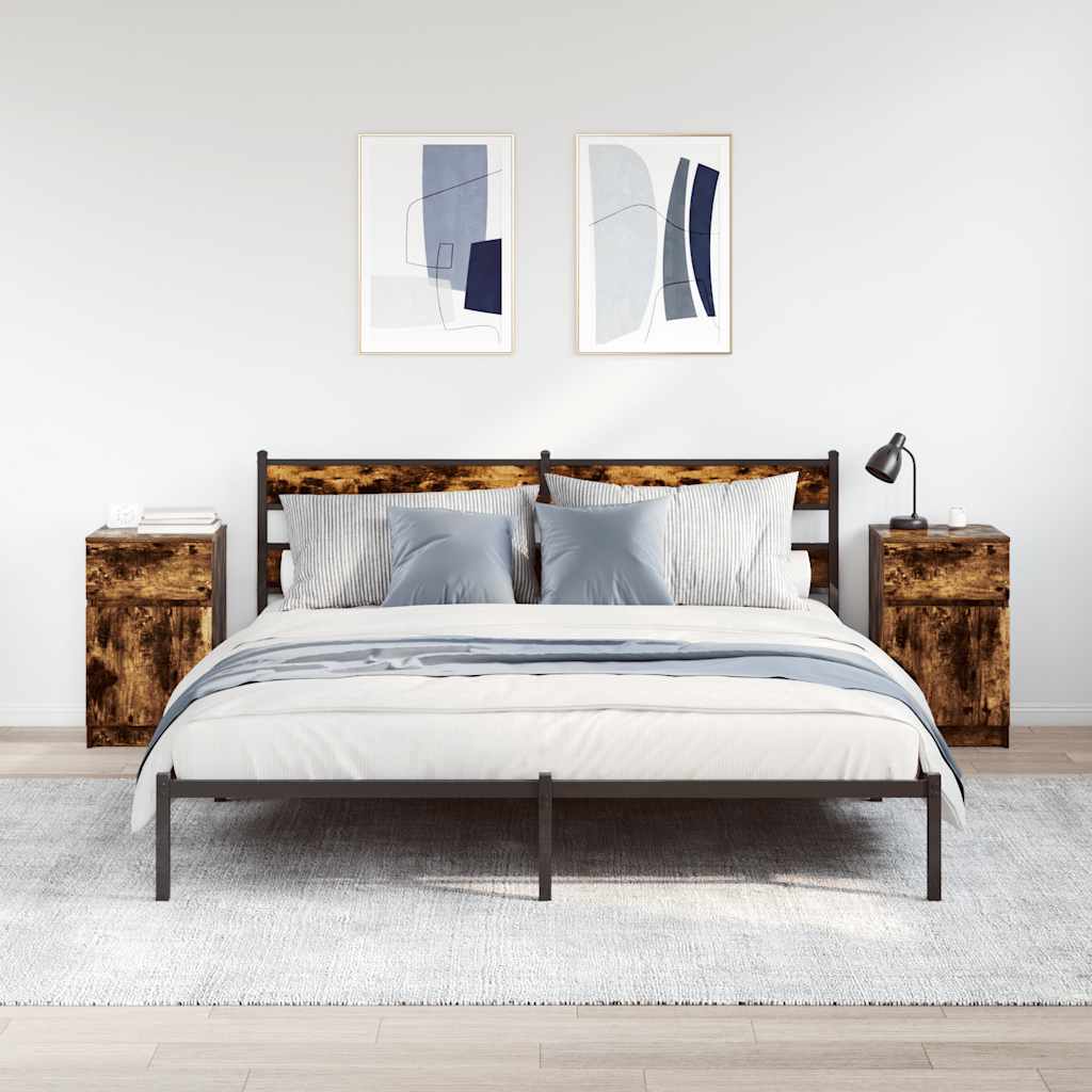 Sengeborde 2 stk. 39x35x65 cm konstrueret træ røget egetræ - number 3.