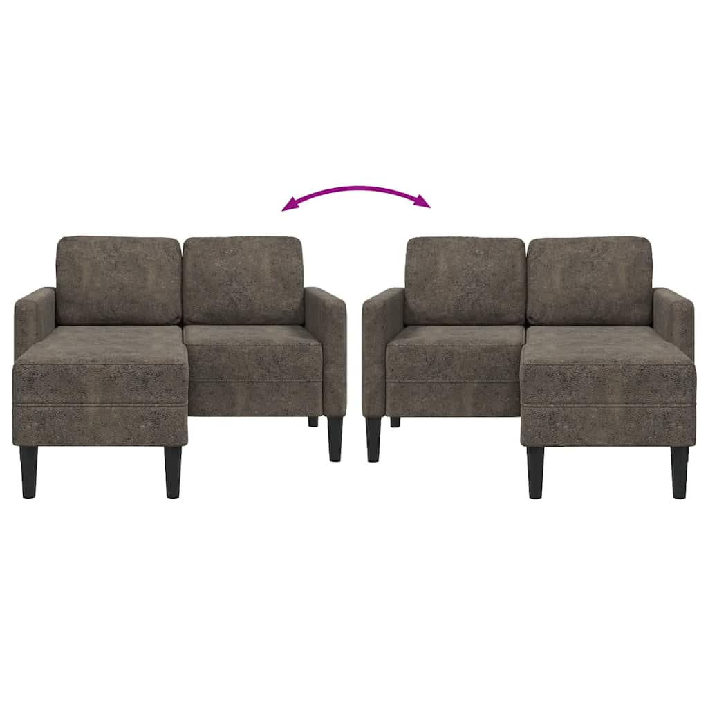 2-personers sofa med sjeselounge l-formet 125 cm kunstig skinn-mørk grå - number 7.