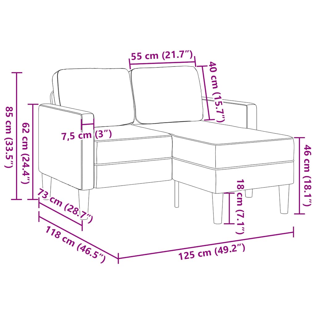 2-personers sofa med sjeselounge l-formet 125 cm kunstig skinn-mørk grå - number 10.