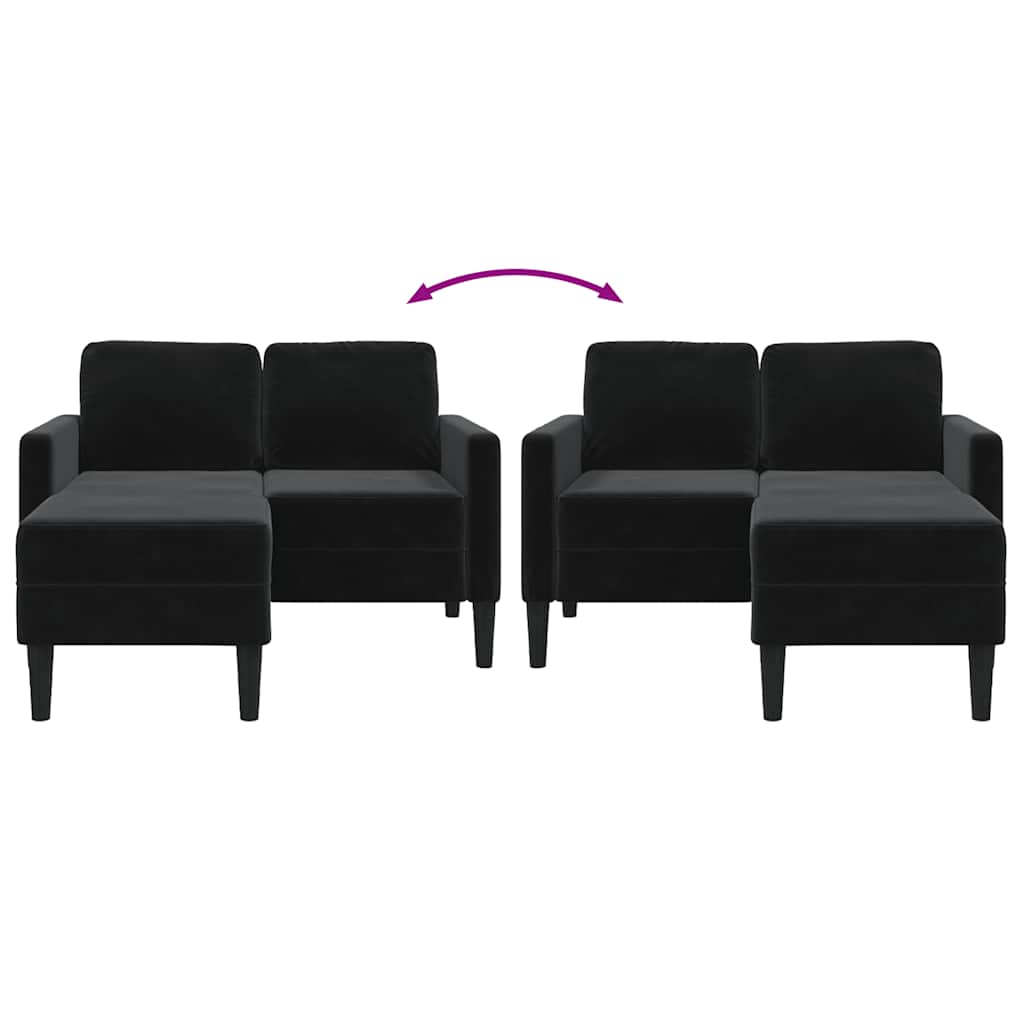 2-personers sofa med chaiselong l-formet 125 cm fløjl - sort - number 8.