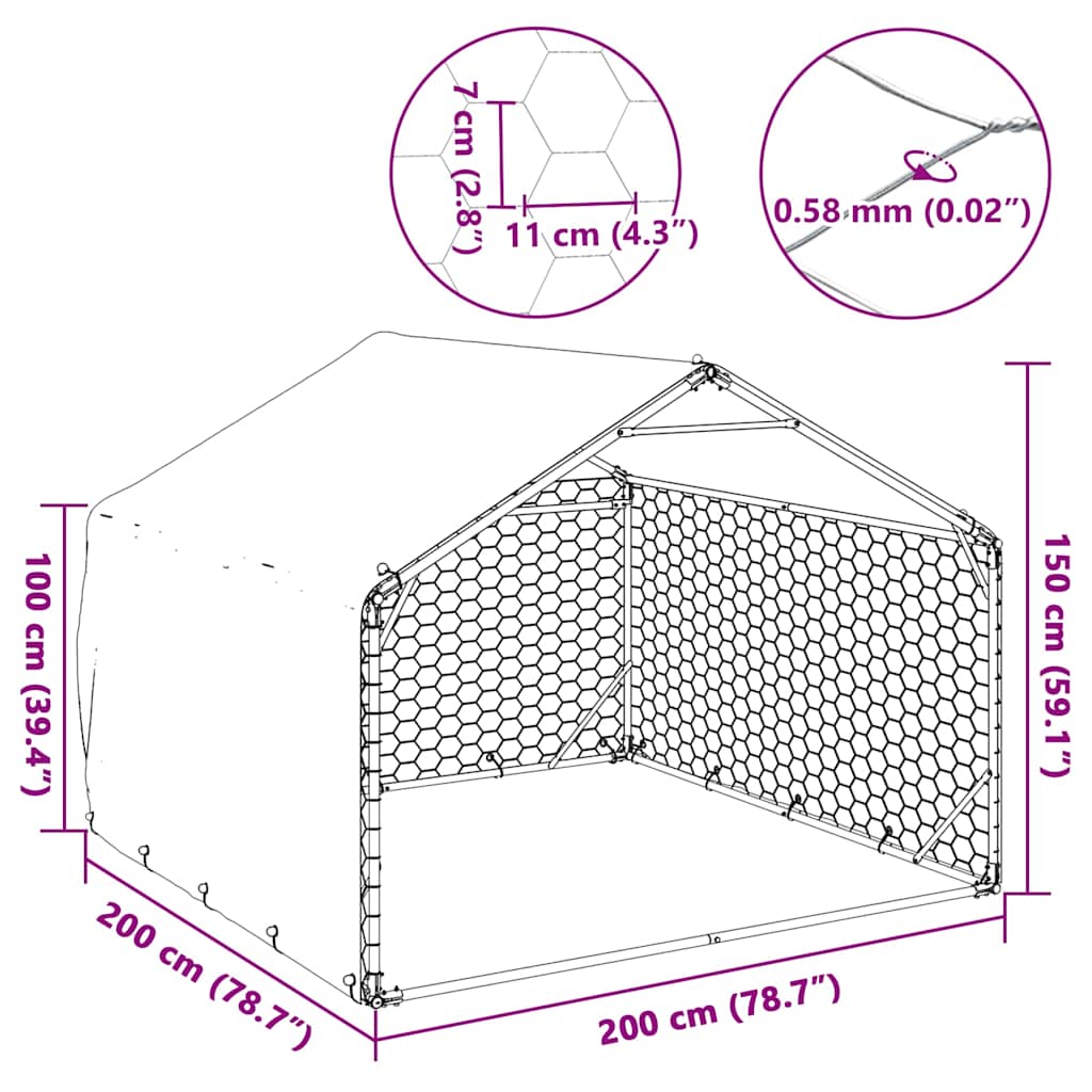 Cour de chien extérieur avec couvercle 2x2x1,5 m en acier galvanisé - 2 x 2 x 1,5 m - number 7.