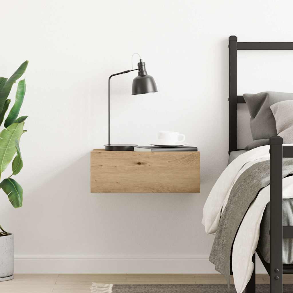 Stolik nocny ścienny 40x32x15 cm drewno klejone sztuczny dąb - number 4.